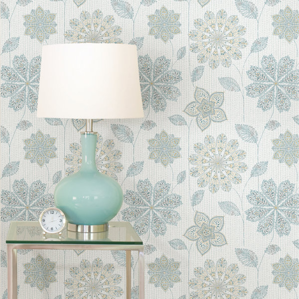 Winston Porter Seabeck Floral Blue / Green Peel and Stick Wallpaper